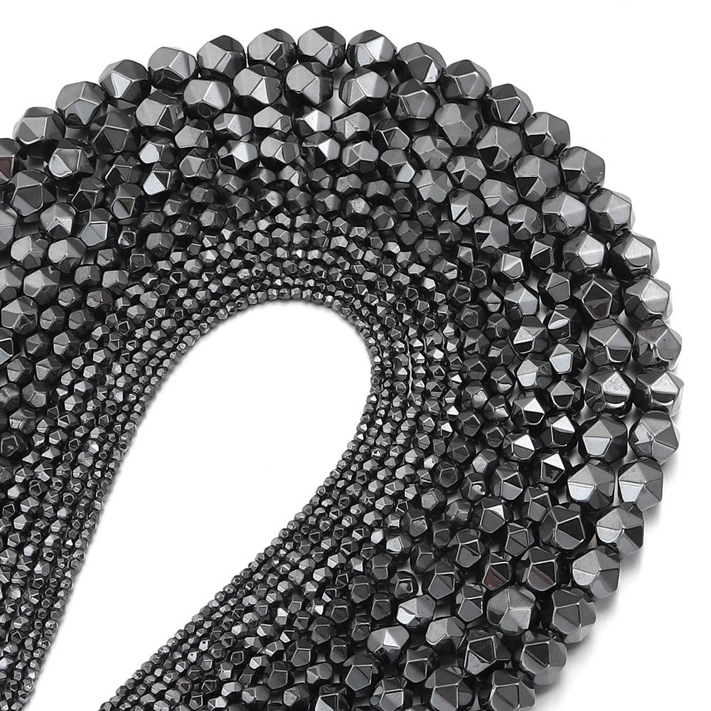 2-10mm Natural Hematite Stone Beads Black Faceted Loose Spacer Beads For Jewelry Making DIY Crafts Bracelet Necklace Accessories