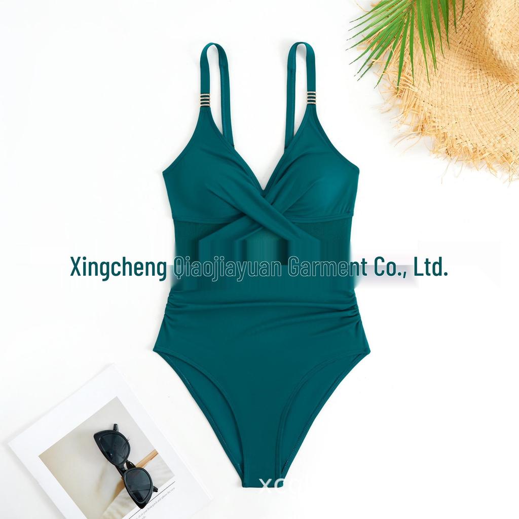 2025 European-American Women's One-Piece Solid Mesh Swimsuit Bikini