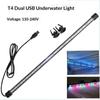 Illuminazione LED per Acquario 17-57cm Lampada Subacquea per Atmosfera T4 Doppia Fila USB Impermeabile Pianta Decorativa per Acquario Luce di Crescita