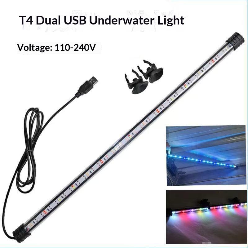 Aquarium LED Light Submersible T4 Double Row USB Powered Mood Lamp for Fish Tank Plant Grow Lighting