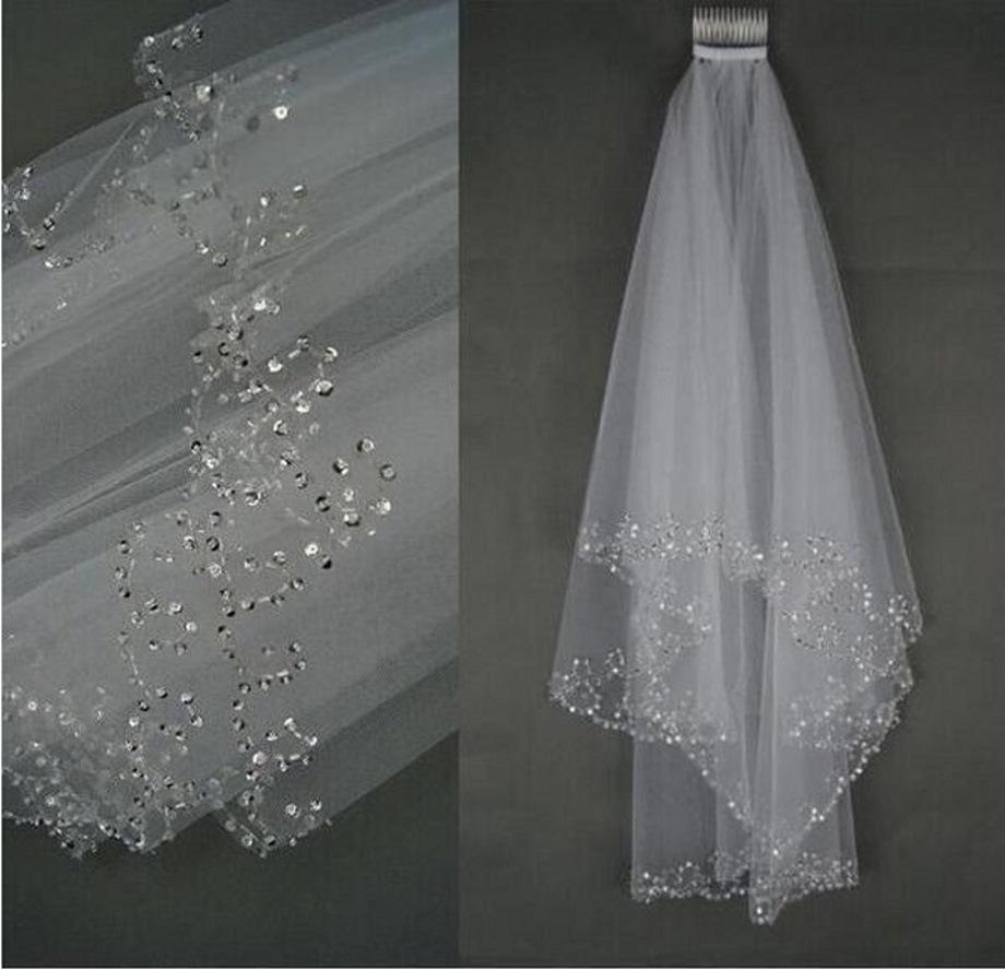 Korean-Style Bride Veil with Beaded Hair Comb, 2-Layer Exquisite Handmade Design