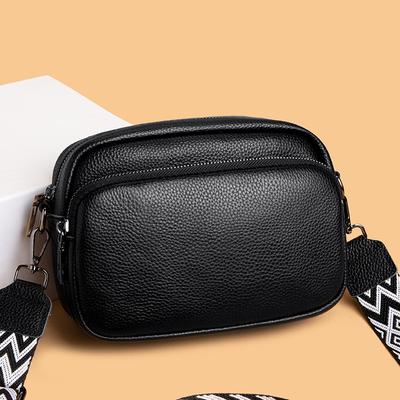First Layer Cowhide Bag Women'S Fashion Simple Lychee Pattern Shoulder Bag Texture Crossbody Small Square Bag