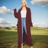 Open Knitted Cardigan Women Long Jacket Autumn Green Crochet Loose Long Sleeve Winter Sweater Warm Jumper Coat