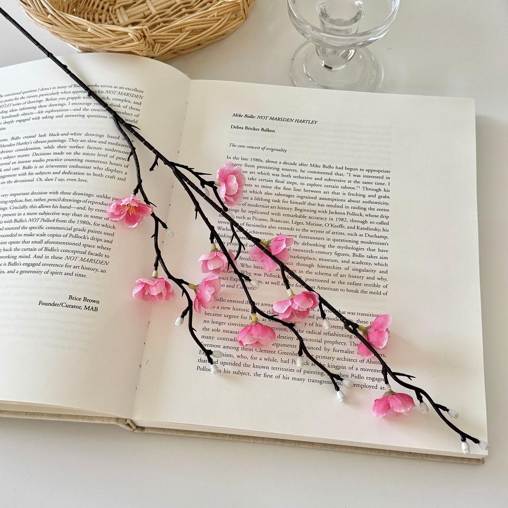 1pcs Artificial Flowers White Plum Blossom 21.7'' Fake Wintersweet Long Stem Plastic Flowers Home Hotel Office Wedding Party Garden Decor