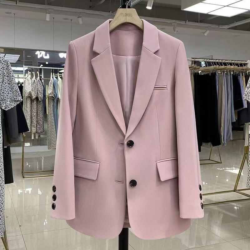 Mode Herbst Neue Blazerjacke Damen Lässig Taschen Langarmjacke Arbeitsanzug Mantel Büro Dame Einfarbig Schlank Schwarz Blazer