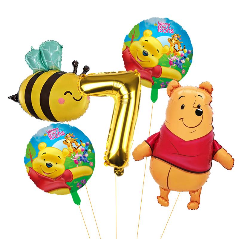 5 unidades Balão de Abelha Desenho Animado Winnie The Pooh Suprimentos para Festa Winnie Balões de Festa de Urso para Chá de Bebê Decorações de Festa de Aniversário