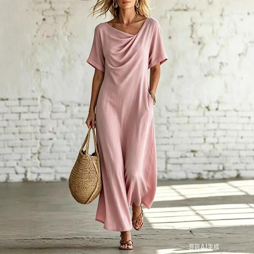 Independent Station's new short-sleeved irregular collar fashionable casual women's dress