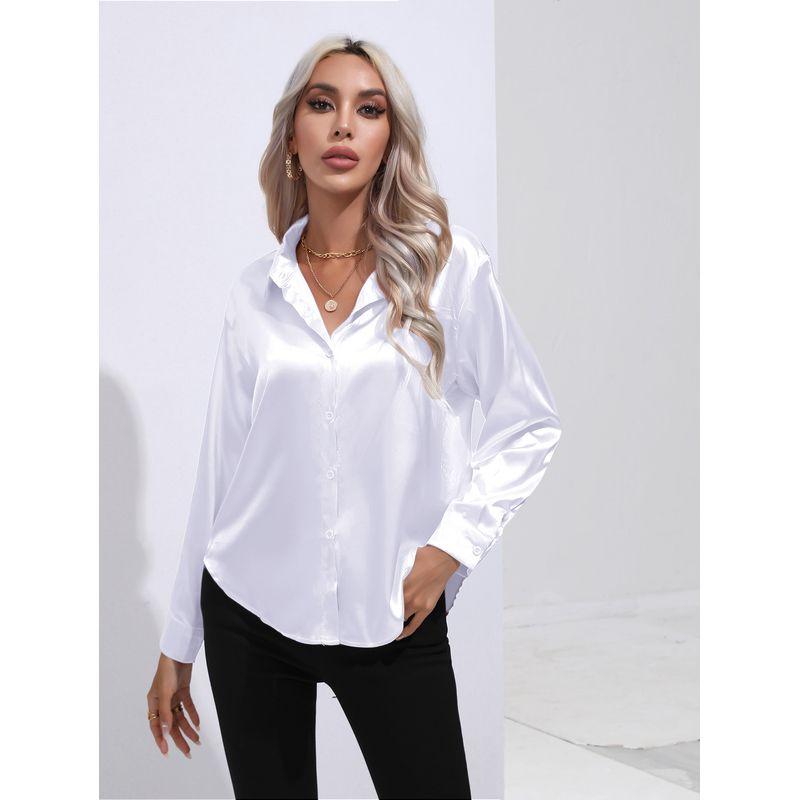 

White Shirt Spring & Fall New Fashion Fashion Commuter Ol Single-Breasted Loose Satin Multiple Wear Shirt Tops Multi-Color White S(Real code)