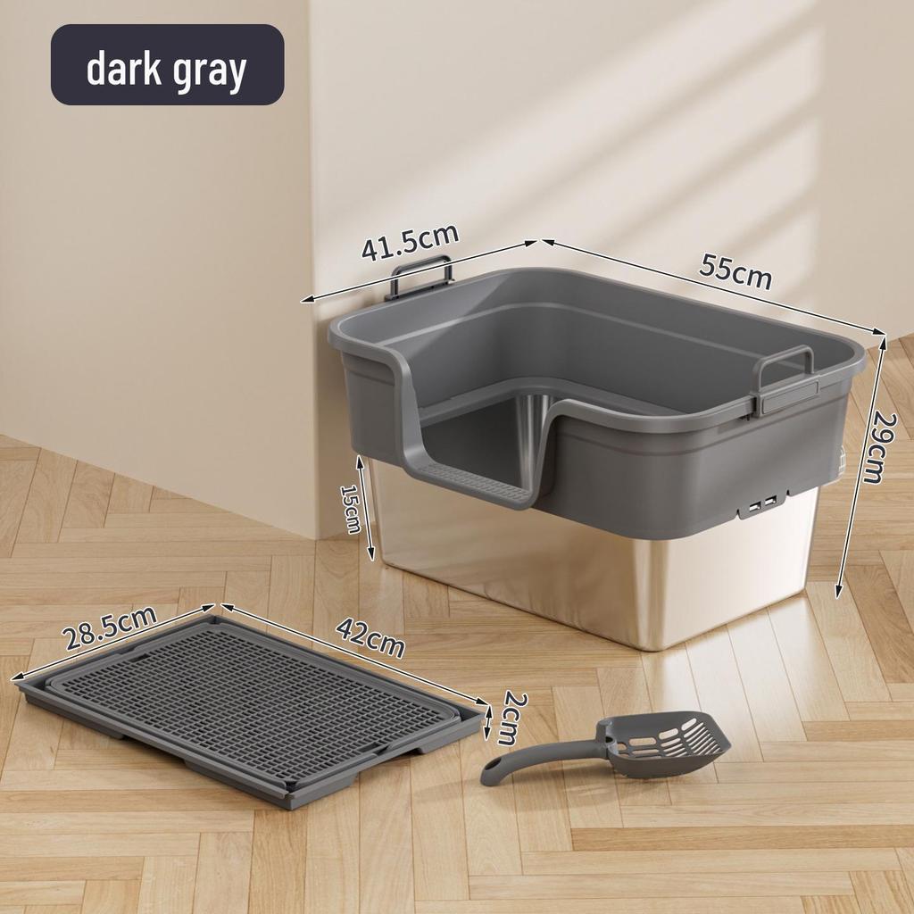 Bandeja de Gato Grande de Acero Inoxidable con Apertura Lateral - Diseño a Prueba de Salpicaduras y Duradero