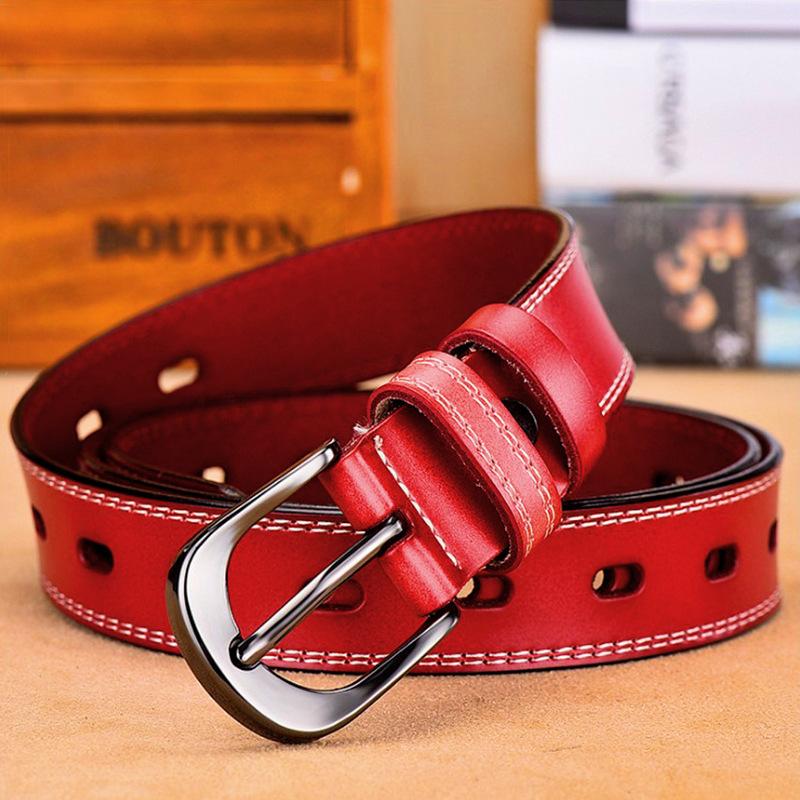 Women S Belt Leather Retro Pin Buckle Cowhide Belt Women S Belt 105cm красный