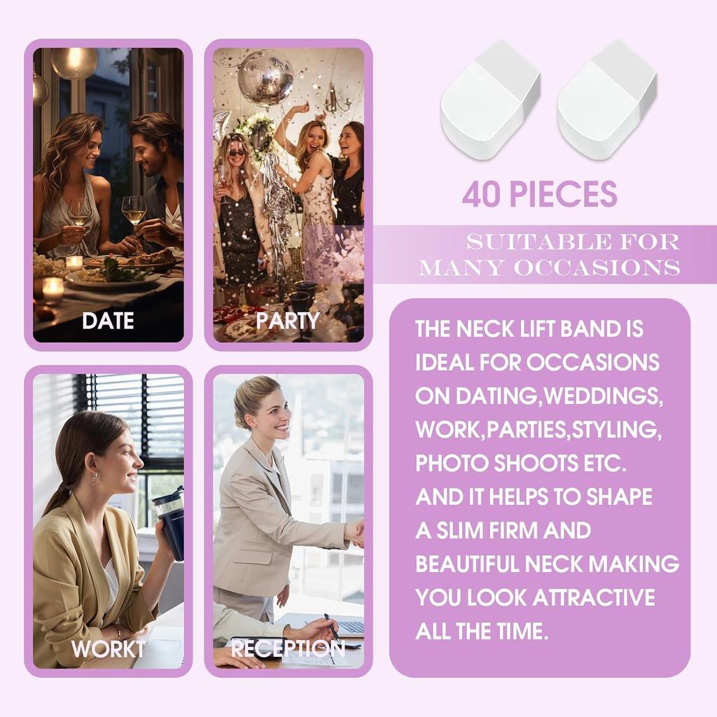 48Pack Invisible Neck Tape Lifting Instant Neck Face Lift Strap Patch Tightening Tape and Bands for Neck, Face(8PCS Elastic Neck Bands+40PCS