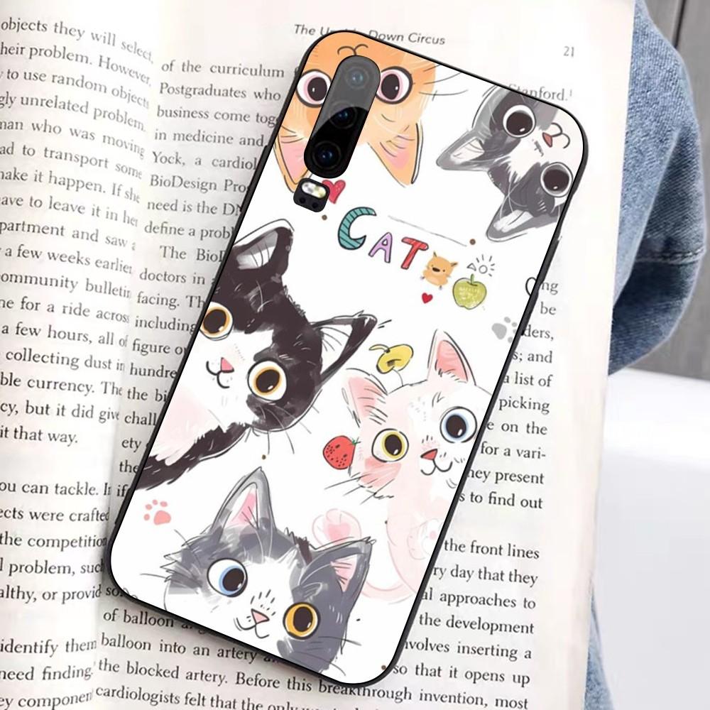 Cartoon Cute Cats Background Phone Case For Huawei Honor 10 Lite 9 20 7A 9X 30 50 60 70 Pro Plus Soft Silicone Cover