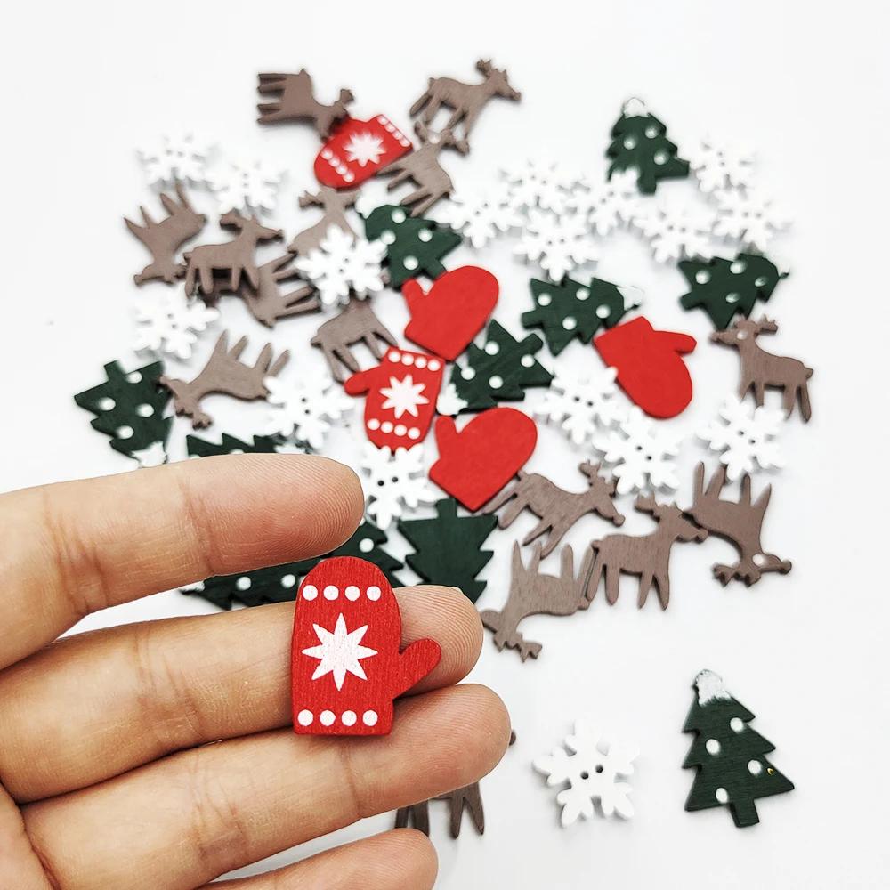 50Pcs Mixed Christmas Wood Chips Christmas Wooden Decoration Snowflake Chips Elk Xmax Tree Ornament Christmas Diy Craft Supplies