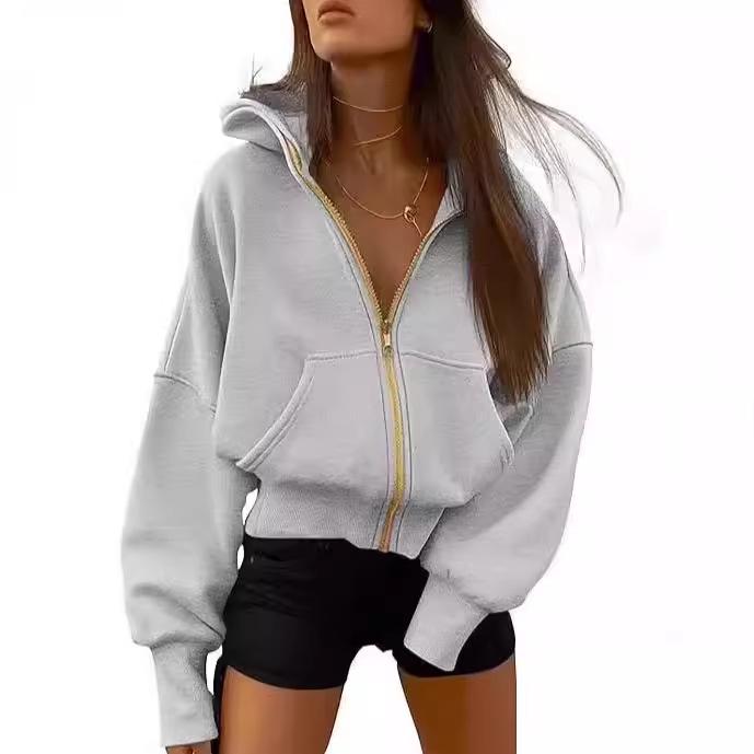 Women's Zip-Up Cropped Fleece Hoodie - 2024 Autumn/Winter Fashion