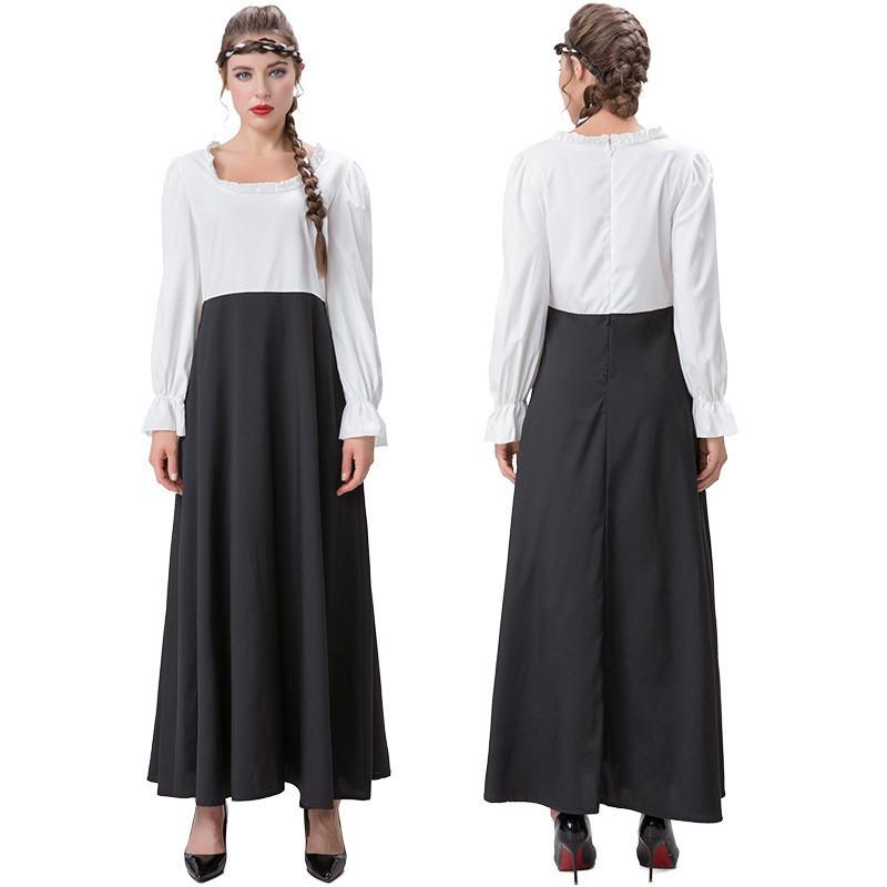 Stylish Renaissance Inspired Square Neck Dress Set In Rich Colors For Theatrical Performances