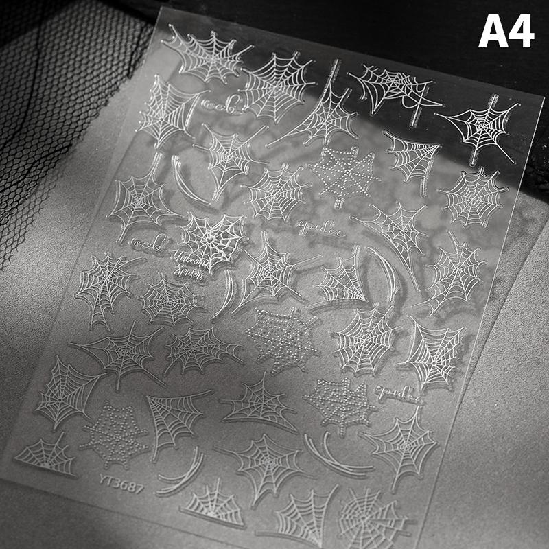 5D Relief Halloween Spider Nails Sticker Black Spiders Cobweb Embossed Diy Manicure Decals