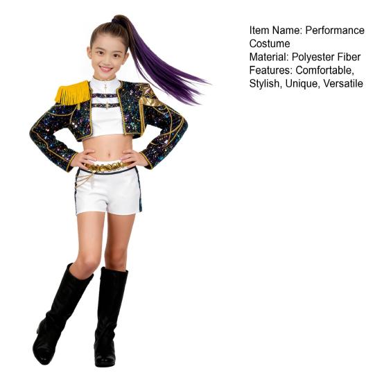 Demon Hunter Girl's Costume Performance Outfit for Stage Shows Halloween Cosplay Stage Attire for Comfort Colorful Dance Ensemble