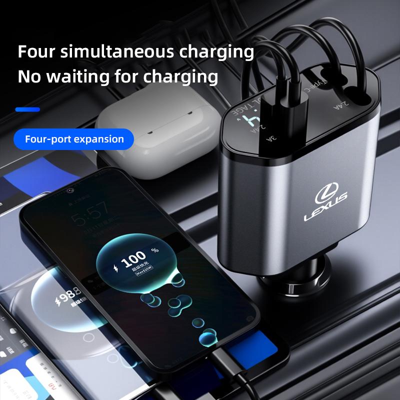 QDDY3 Retractable Car Charger, 4 in 1 Fast Charging Car Charger 120W For Lexus F SPORT LBX NX RX 350h 450h ES UX 300e GS GX IS LS LX