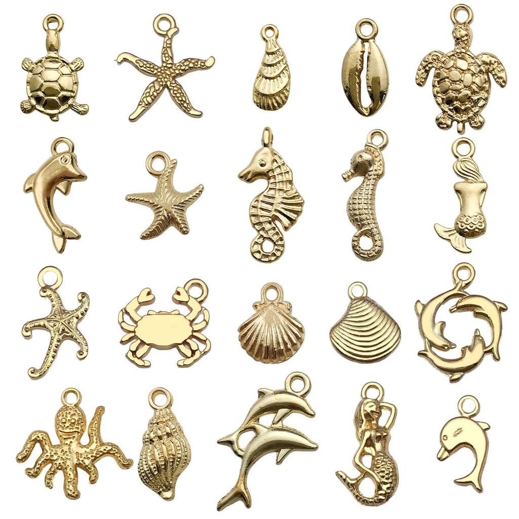 Mix 100-Piece Starfish, Turtle, Seahorse, Dolphin Pendant Set for DIY Jewelry - Bracelets, Necklaces, Earrings