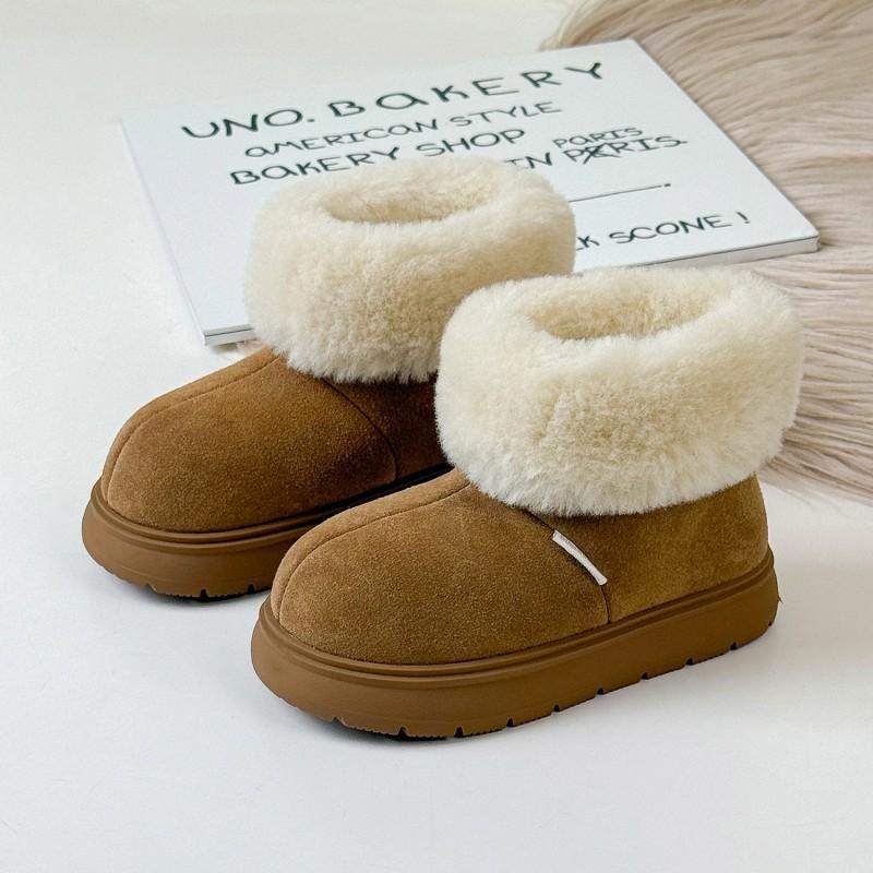 Girls Winter Snow Boots Suede Leather Fur-Lined Ankle Warm Thick Insulated Non-Slip Rubber Sole