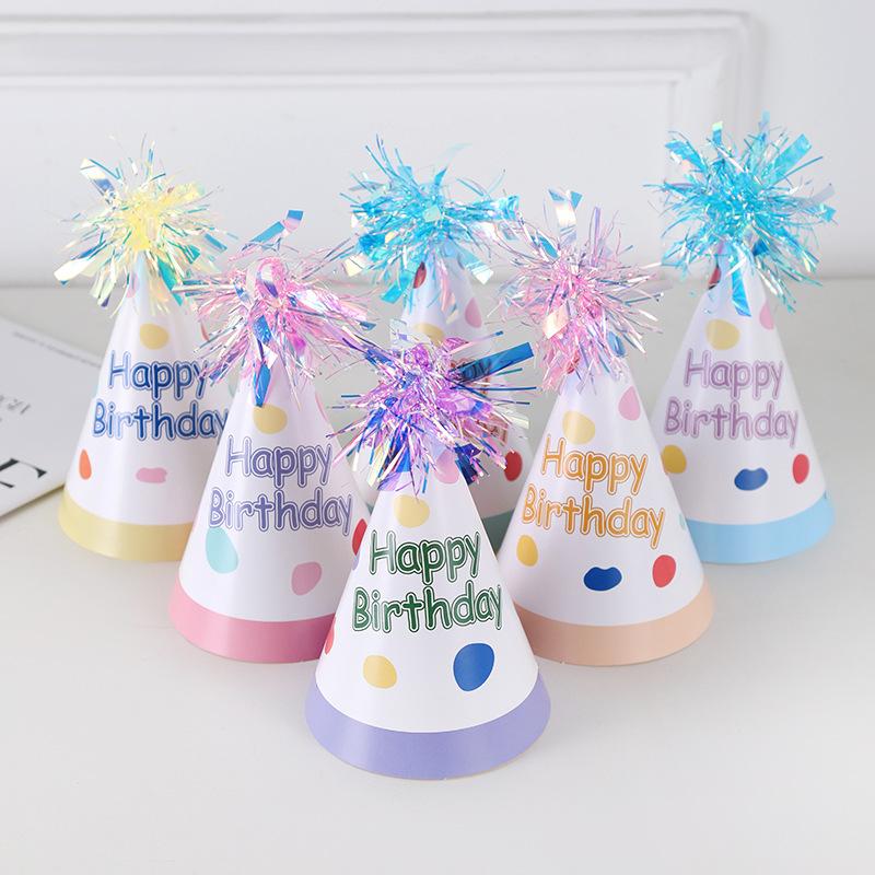6pcs Happy Birthday Paper Hats Boy Girl Birthday Party Decoration Supplies Kids Gift Favors Photo Props