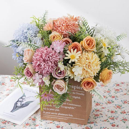 Simulation Flower Practical Anti-fading Vivid Color Artificial Flower DIY Peony Fake Artificial Rose Bouquet Wedding Accessories