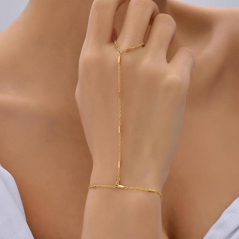 Gold Silver Color Bead Chain Bracelet For Women Trendy Ring Bracelet Hand Chain Finger Ring Slave Cuff Bracelet Mothers Day Gift