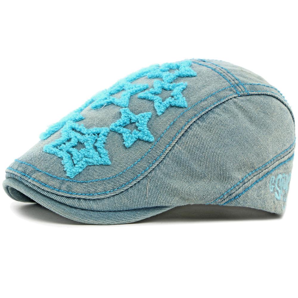 HT4932 Baskenmütze Damen Sterne Stickerei Baumwolle Denim Hut Vintage Künstler Maler Baskenmütze Herren Damen Schirmmütze Herren Baskenmützen