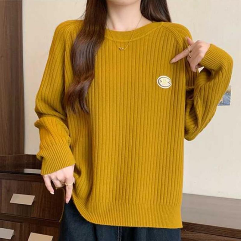 Navava Casual Solid Ribbed Round Neck Long Sleeve Knit Top Nk2421