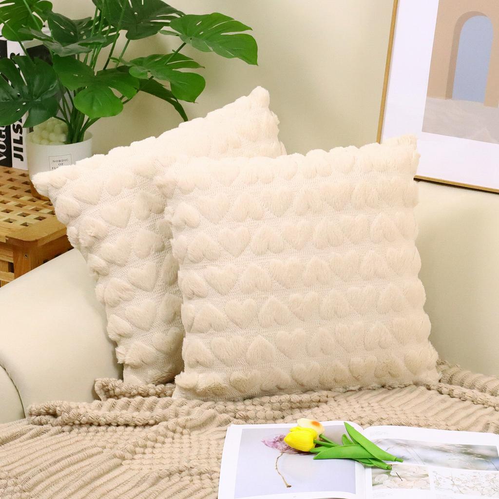 2pcs Cross Border Modern Minimalist Pillow Cover Long Plush Autumn Winter Living Room Sofa Heart Cushion Pillow Cover
