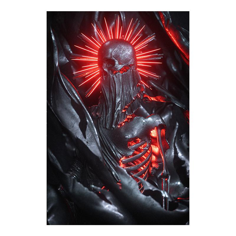 Black Golden Red Abstract Skeleton Art Canvas Poster Gothic Painting Print Metallic Texture  Skull Pictures Room Home Wall Decor