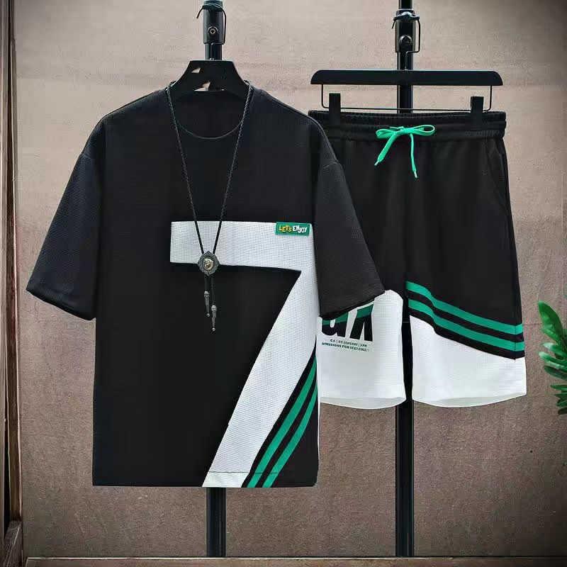 Herren Sommer Laufset Sport T-Shirt + Kurze Hose Freizeit Übergröße Zweiteiliges Set