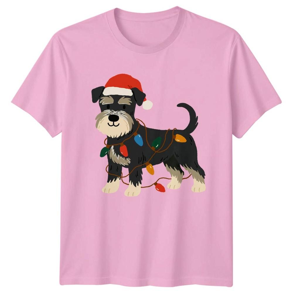 Schnauzer Dog Christmas Lights Hat Unisexs Unisexs Graphic Tee Animal Holiday