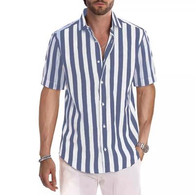 Sommer Herren Freizeit Gestreiftes Revers Kurzarmhemd