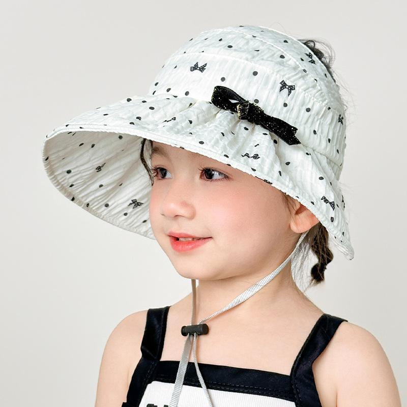 

Детская шляпа от солнца с защитой от УФ-лучей и воды, тонкая шляпа от солнца с широкими полями, весенне-летняя шляпа с принтом в горошек и бантом, детская шляпа для защиты от солнца