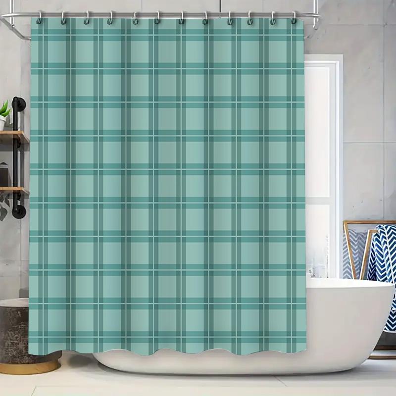 

Green Plaid Shower Curtain Waterproof Bathroom Decor for Modern Home Bathrooms with Rings Large Size (72x84) 90x180cm