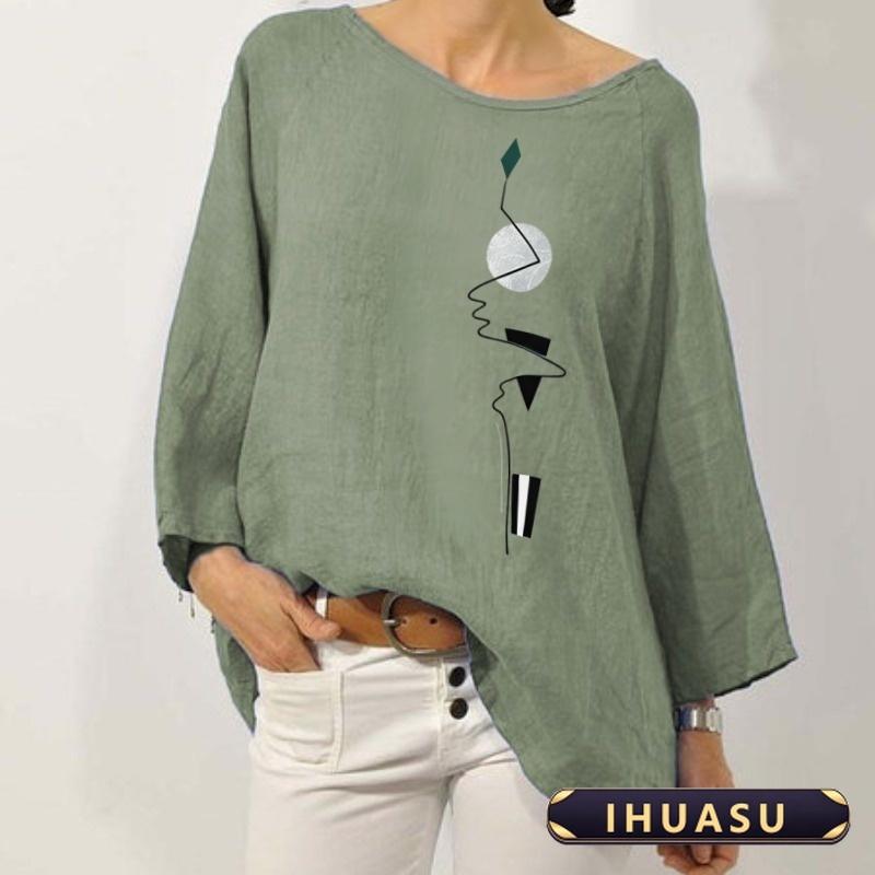 IHUASU Women's Fashion Casual Long Sleeve O-Neck Blouses & Shirts Elegant