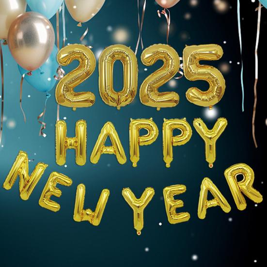 2025 Happy New Year Balloons Set Self-Sealing Aluminum Foil Balloons Happy New