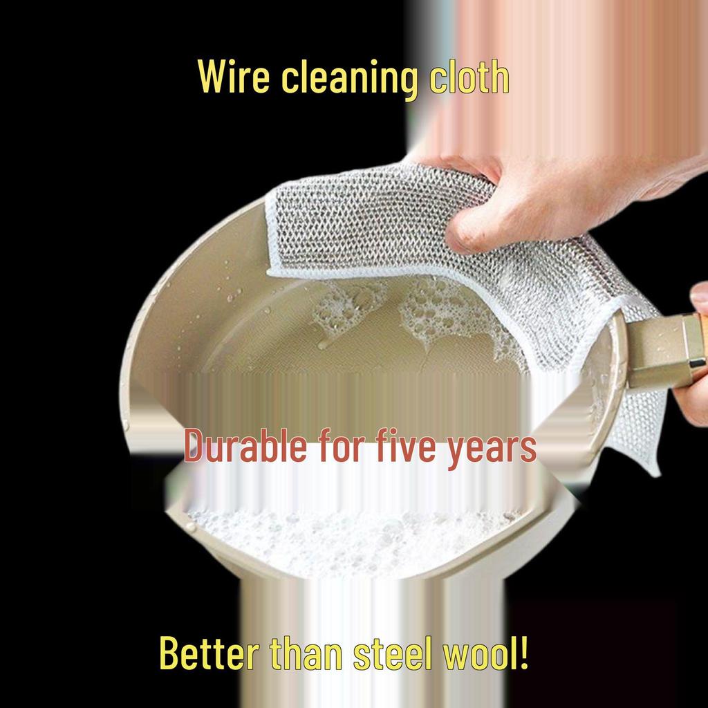 Silver Double-Sided Steel Wire Scouring Pad - Replaces Steel Wool, Non-Stick Oil Dishcloth for Kitchen Cleaning