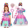 2026 Travestimento Purim per Bambini Vestito Caramella Arcobaleno Con Cerchietto Lecca-lecca Costume Cosplay Vestito Bambini Regalo Festa di Compleanno Carnevale