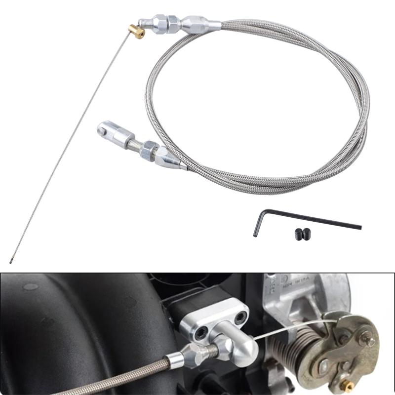 36" Throttle Gas Cable Kit Stainless Steel Braided For 97-07 Chevrolet/Chevy LS1 Engine 4.8L 5.3L 5.7L 6.0L Silver
