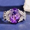Gentle Big Oval Purple Cubic Zirconia Ring for Women Flower Textured Charming Wedding Party Trendy Accessories Jewelry