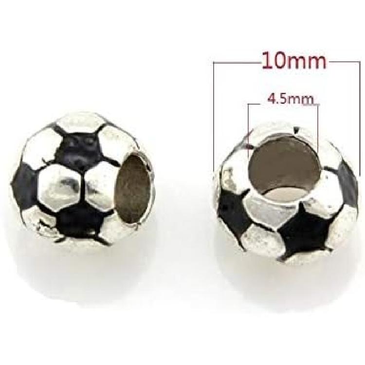 Calvas 20pcs Dark Silver Tone Black Soccer Ball Beads Fit European Charm Bracelet Jewelry Findings DIY Wholesale E37