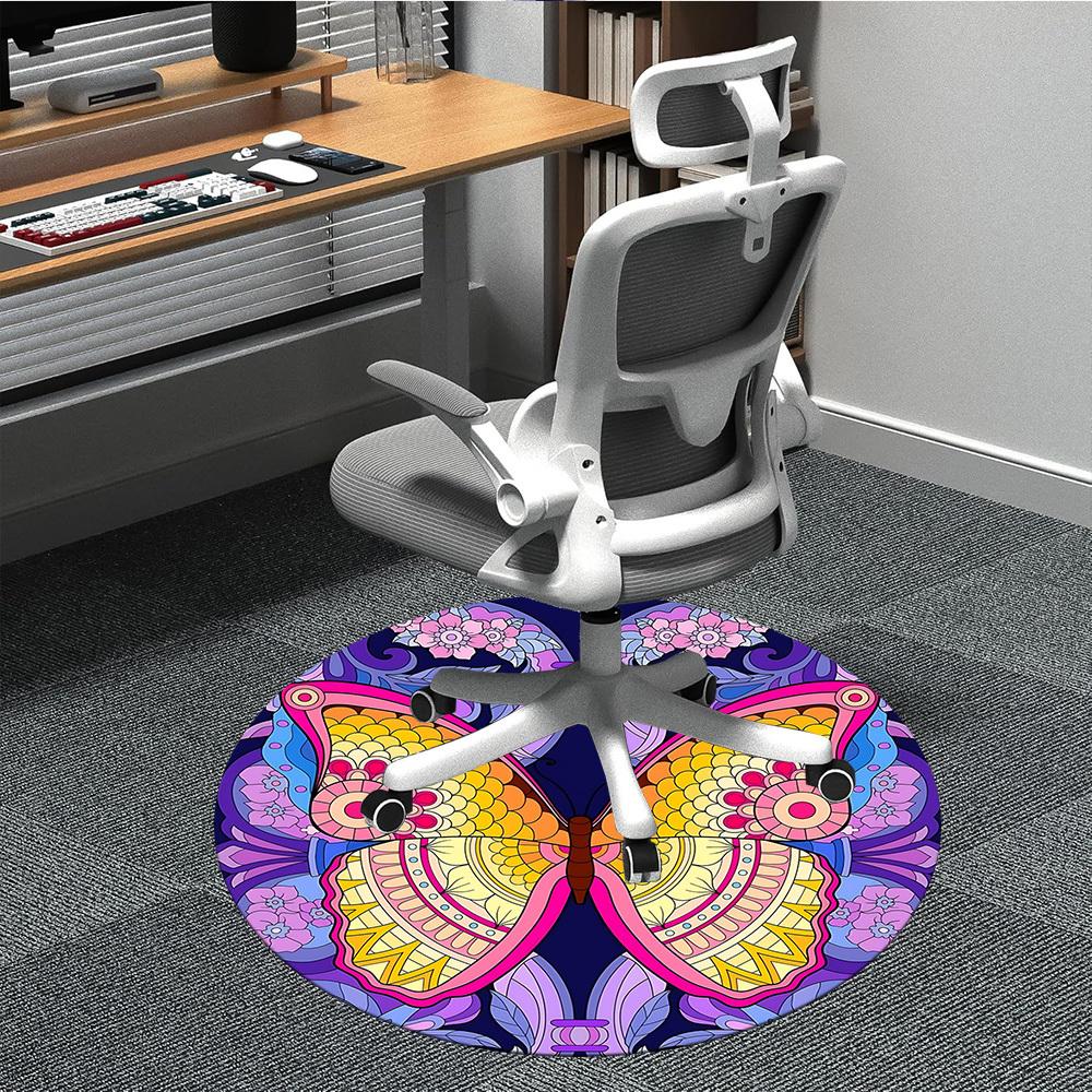 1PC Butterfly Mandala Office Round Rug, Non Slip, Soft and Durable Office Rug for Interior Decoration, Perfect for Office