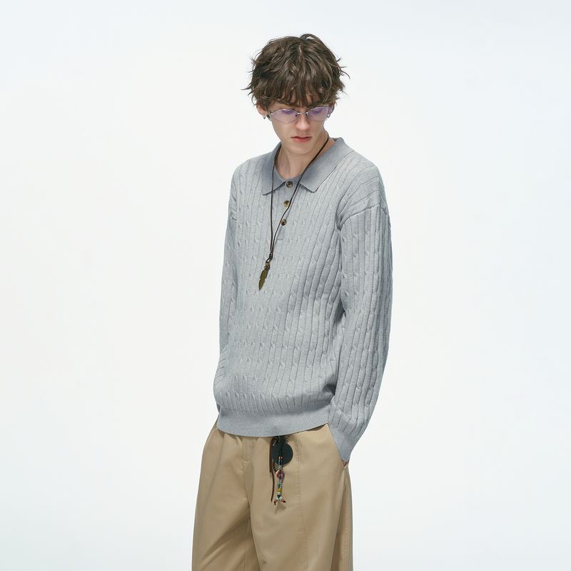 

Dream Made Old Money Style New Rich Polo Collar Sweater Men s Winter Inner Layer Regular Shoulder Knitwear Men s Top Gray 2XL