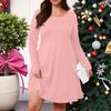 Plus Size Women's Solid-Colour Casual Dress Spring Pocket Round Neck Long-Sleeved Dress