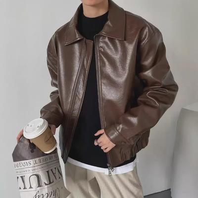 Korean-Style Men's Trendy Retro PU Leather Motorcycle Jacket