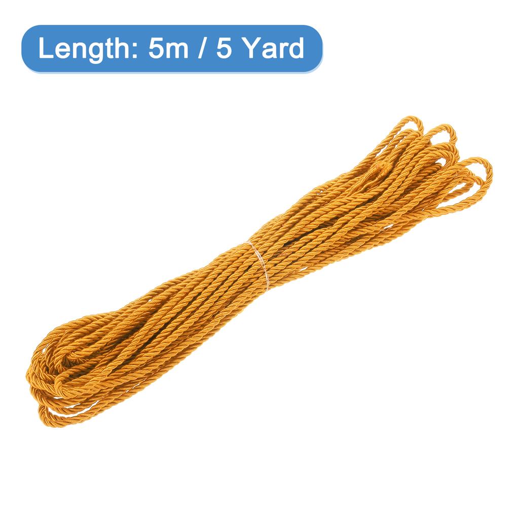 Uxcell Twisted Cord Trim 5 Yard 3mm 3-Ply Twine Braided Rope Shiny Thread String for Craft Gift Bag Curtain Christmas Decor