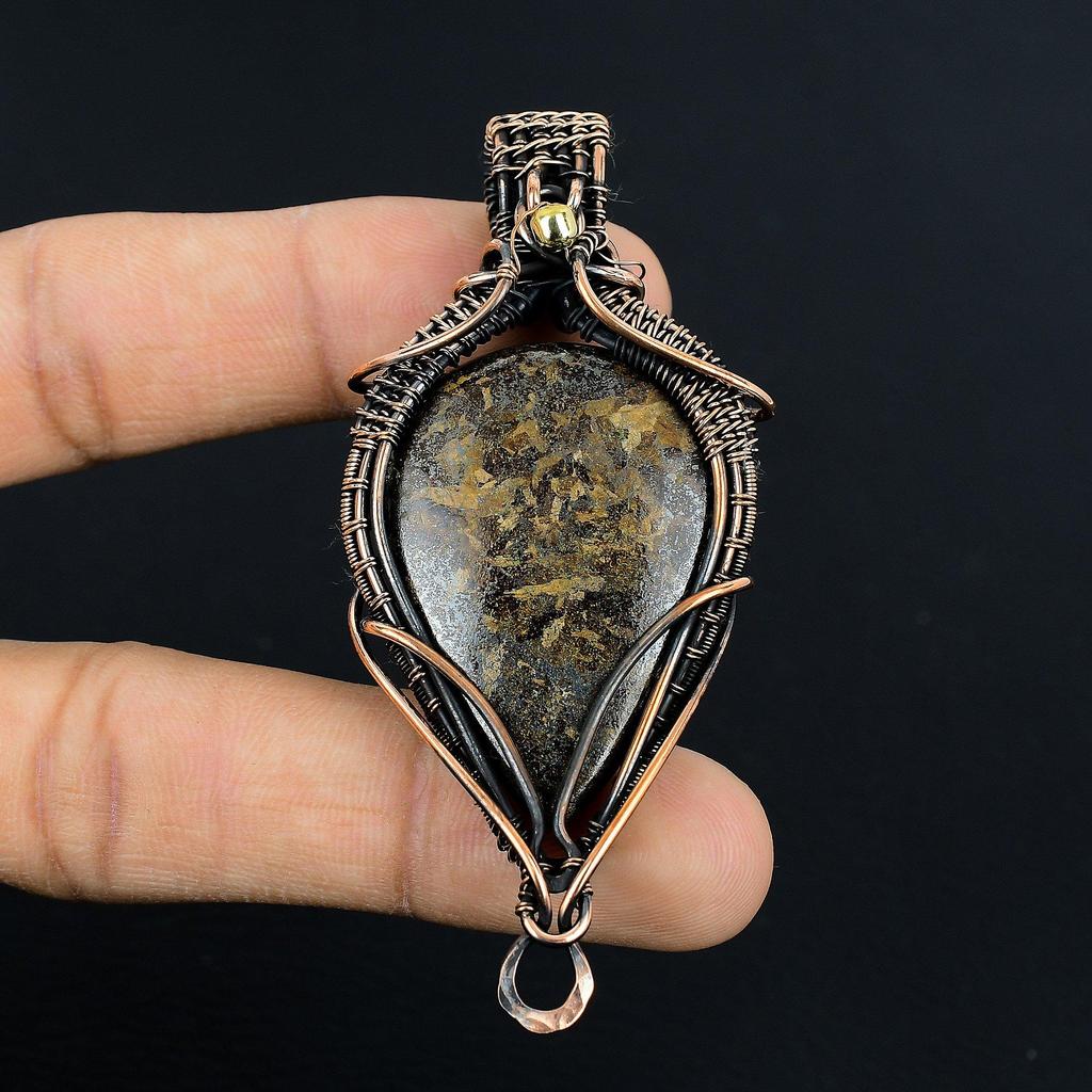 Bronzite Pendant, 999 Copper Wire Wrapped Jewelry, Gemstone Jewelry Pendant, Handmade Wedding Gift Jewelry