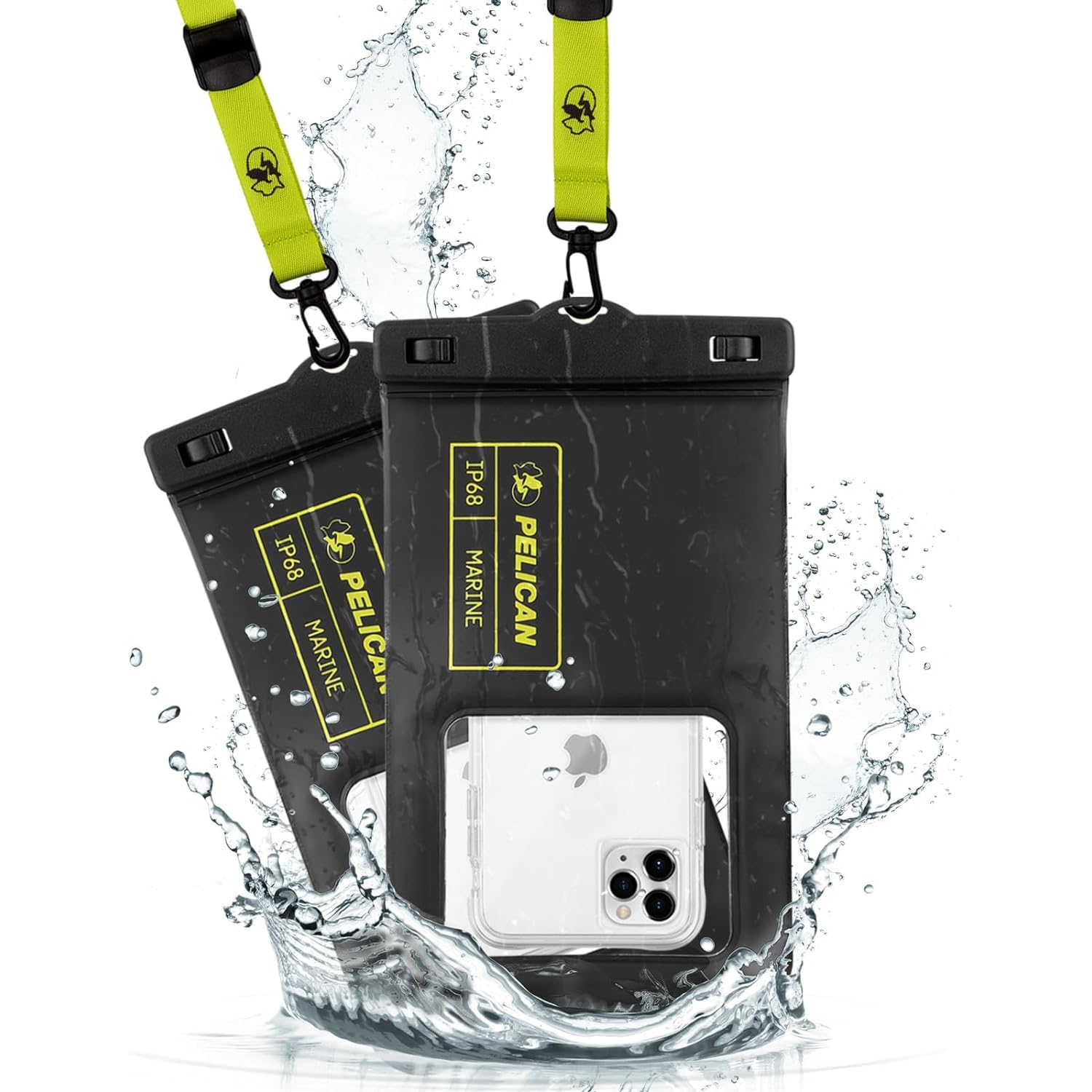 

Pelican Marine Waterproof Floating Pouch XL Green IP68 Set of XL Size with Smartphones up to - Black/Lime (PP044688-00), (Highest Dustproof/Waterproof